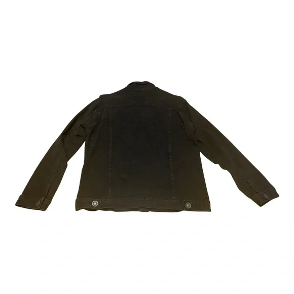 Road Narrows NYC Black Denim Button Down Jacket Size L Embroidered Distressed - Picture 15 of 16